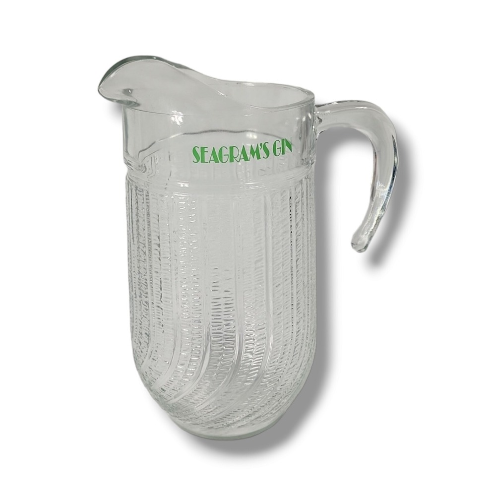 Seagram's Gin Clear Glass Large 10" Beverage Pitcher‎ Ribbed Swirl - Picture 6 of 11
